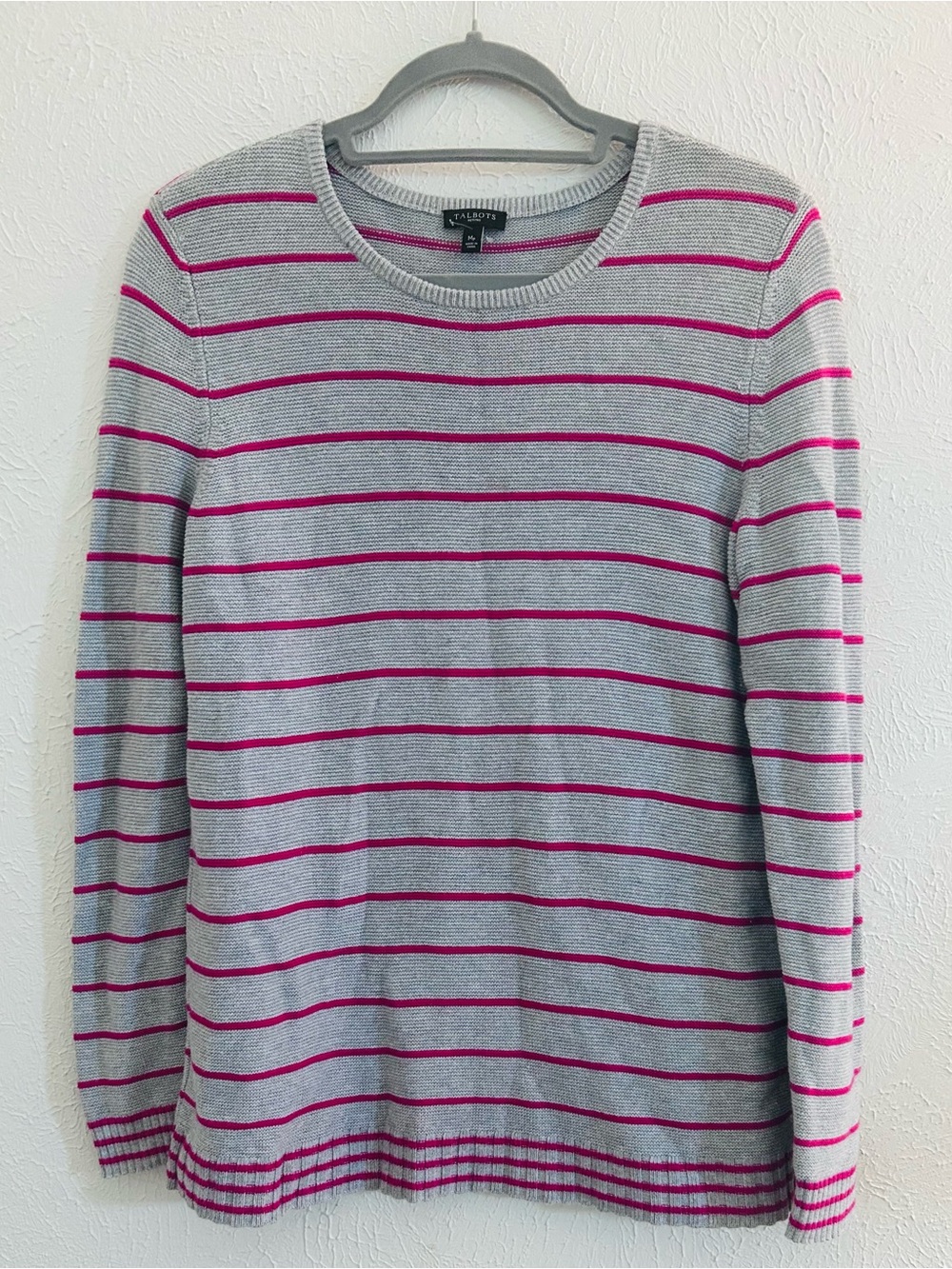 Talbots Striped Crewneck Sweater Gray & Pink Size Medium